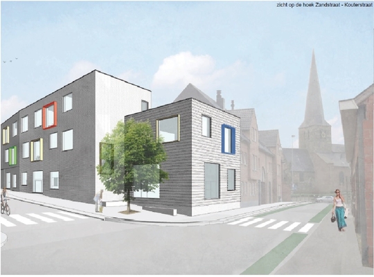 Nieuwe school Erondegem Zicht op de hoek Zandstraat - Kouterstraat